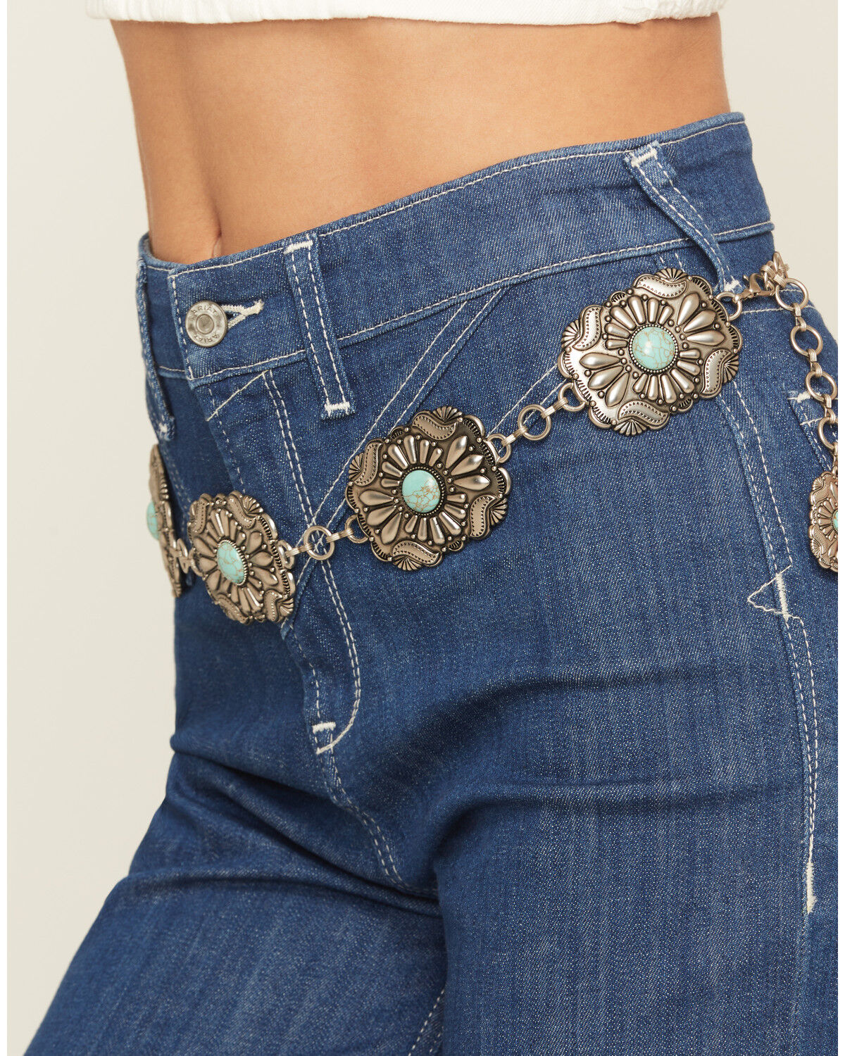 Image #2 - Shyanne Women's Thalia Turquoise Concho Chain Belt, Silver, hi-res