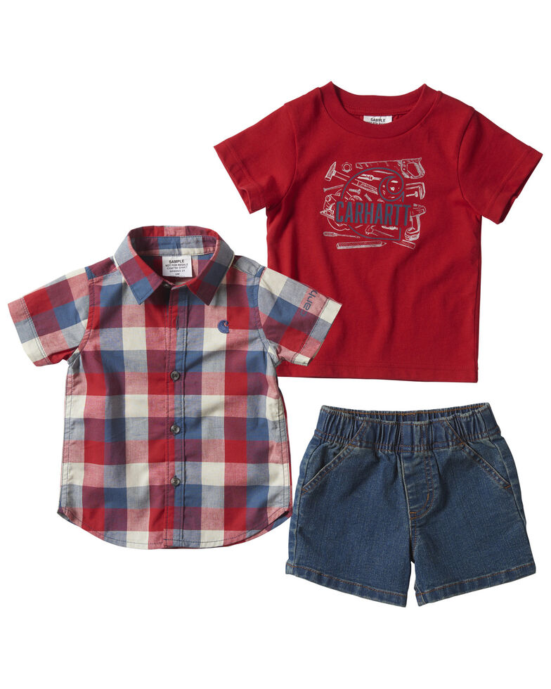 Carhartt Infant Boys' Denim Short & Shirt 3-Piece Set  , Red, hi-res