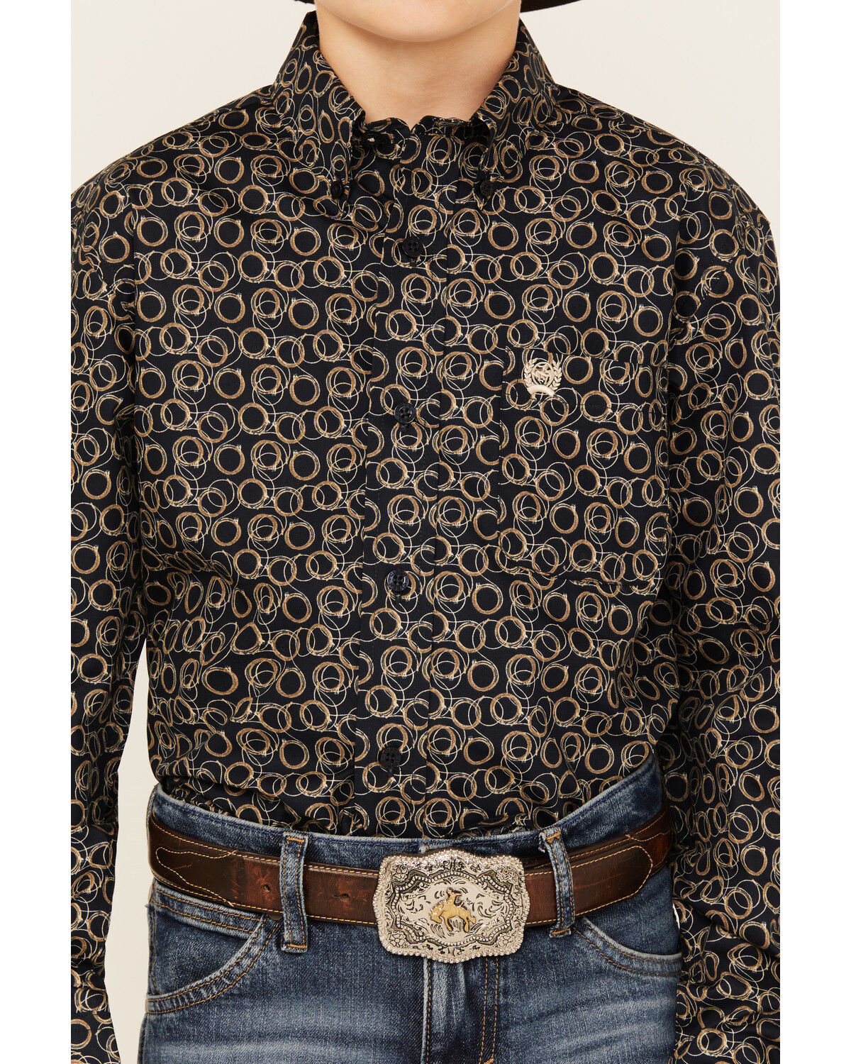 Image #3 - Cinch Boys' Geo Print Long Sleeve Button-Down Western Shirt, Navy, hi-res