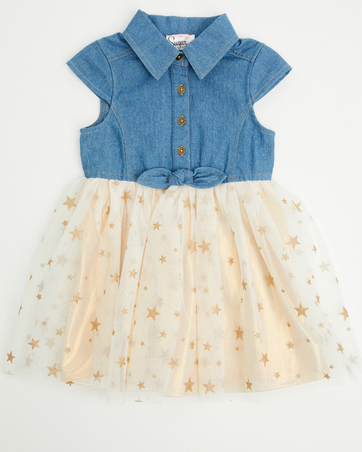 Sugar California Toddler Girls' Denim and Tulle Gold Star Dress, Multi, hi-res