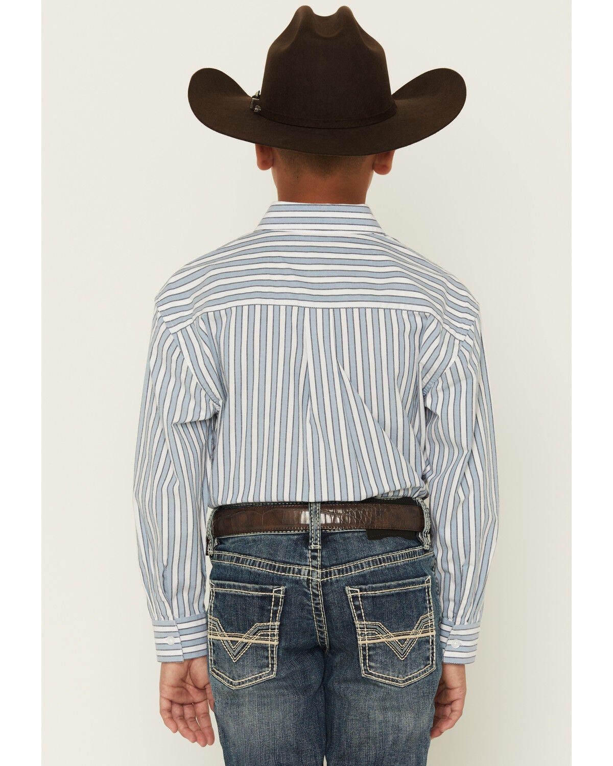 Image #4 - Panhandle Slim Boys' Striped Long Sleeve Button-Down Western Shirt, Blue, hi-res