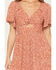 Image #3 - Angie Women's Floral Print Front Twist Midi Dress, Rust Copper, hi-res