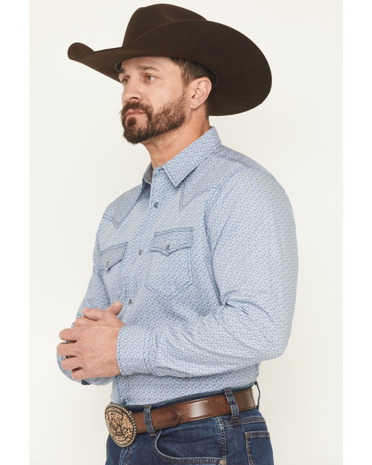 Image #2 - Cody James Men's Coastal Cowboy Micro Geo Print Long Sleeve Snap Western Shirt - Tall, Blue, hi-res