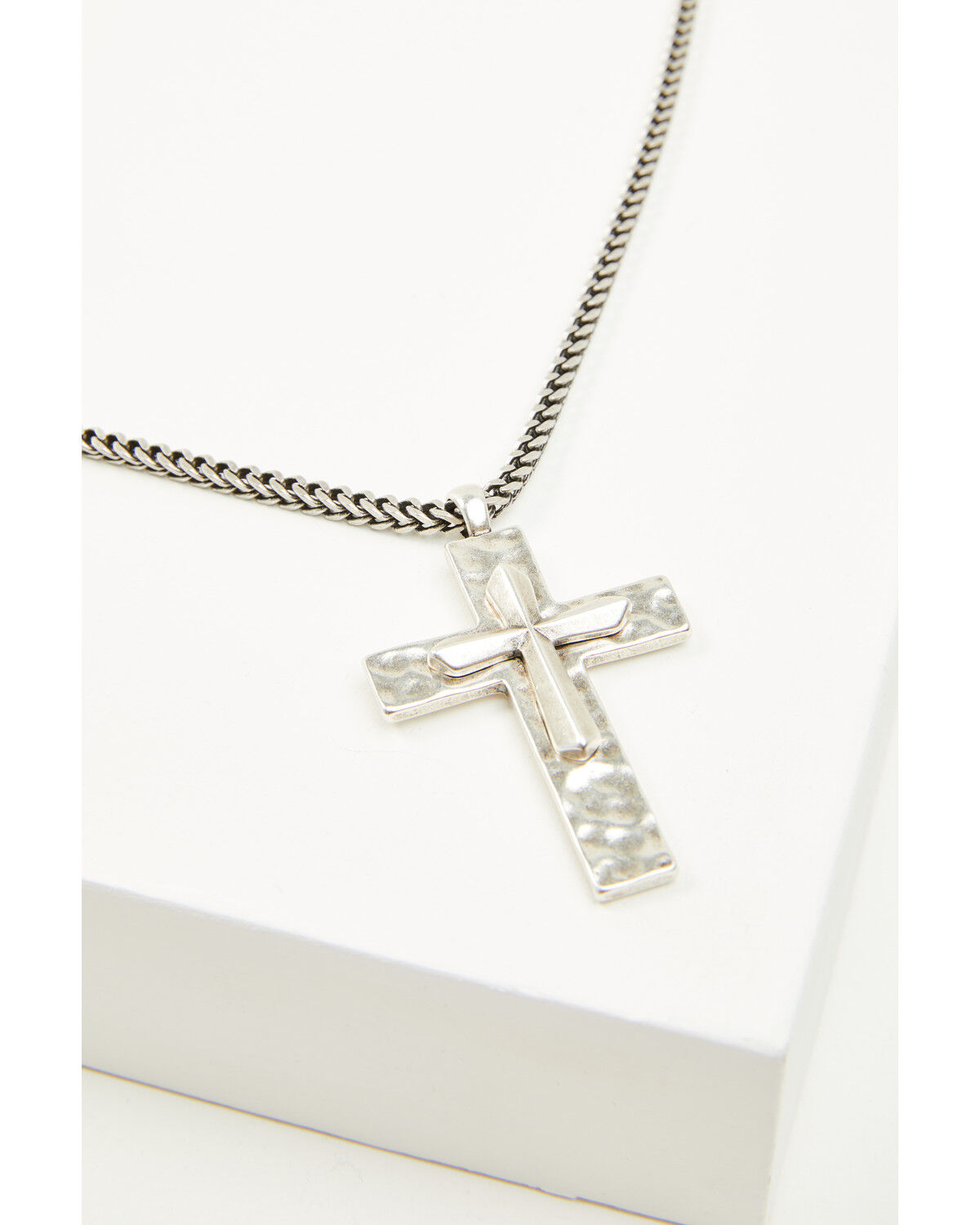 Image #3 - Cody James Men's Hammered Double Cross Necklace, Silver, hi-res