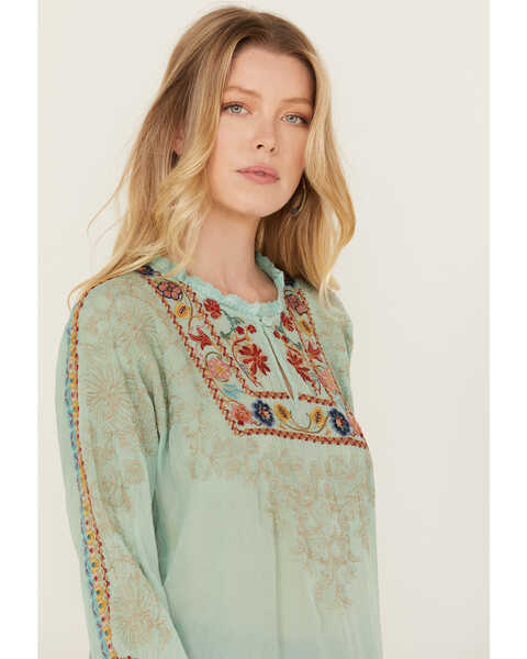 Image #2 - Johnny Was Women's Floral Embroidered Long Sleeve Shirt , Teal, hi-res