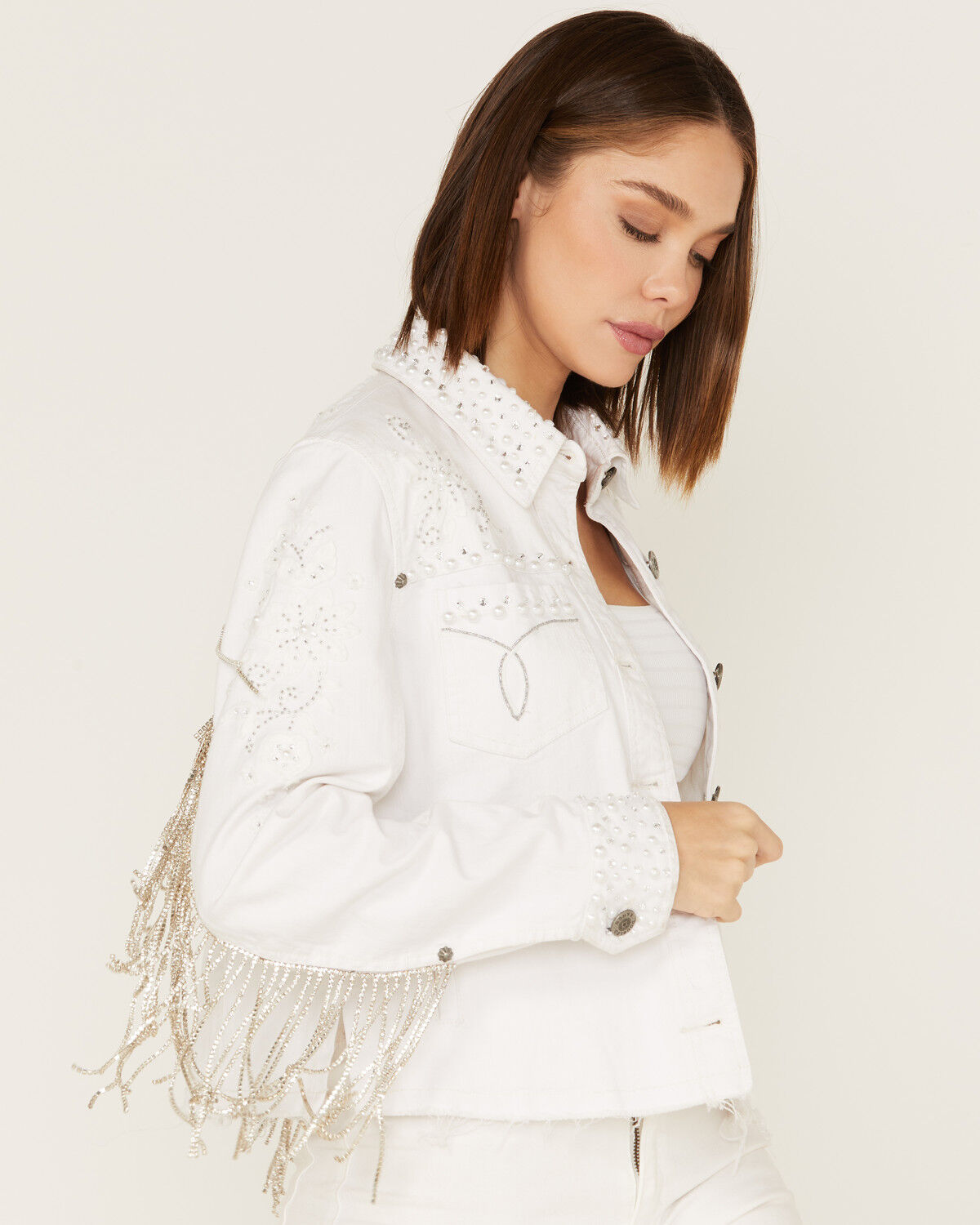 Image #1 - Boot Barn X Double D Ranch Women's Exclusive Hitched Denim Bridal Jacket, White, hi-res