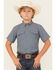 Image #1 - Ariat Boys' VENTEK Solid Short Sleeve Button-Down Western Shirt, Navy, hi-res