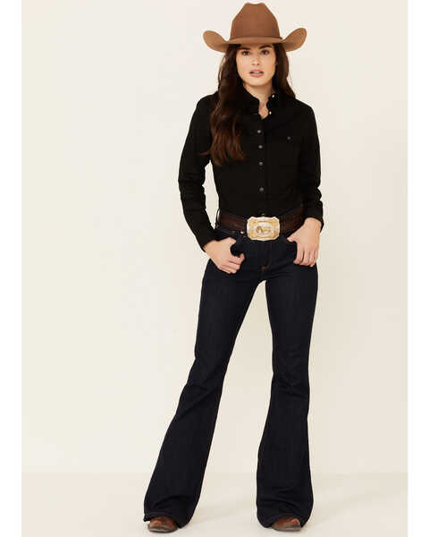 Wrangler Women's Black Long Sleeve Western Top, Black, hi-res