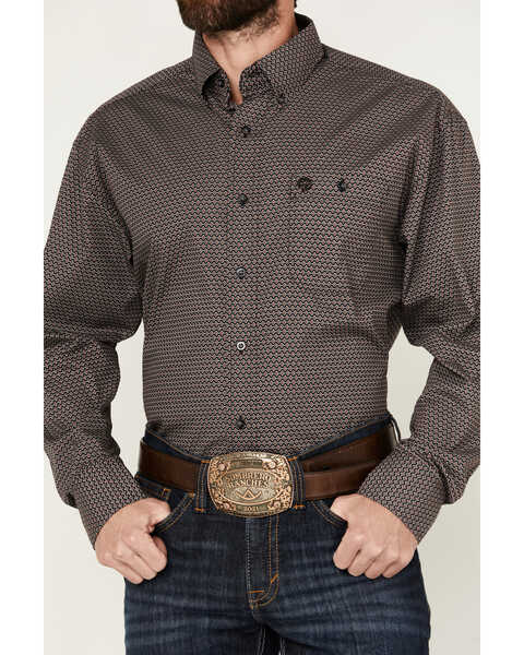 Image #3 - George Strait by Wrangler Men's Geo Print Long Sleeve Button-Down Shirt, Red, hi-res