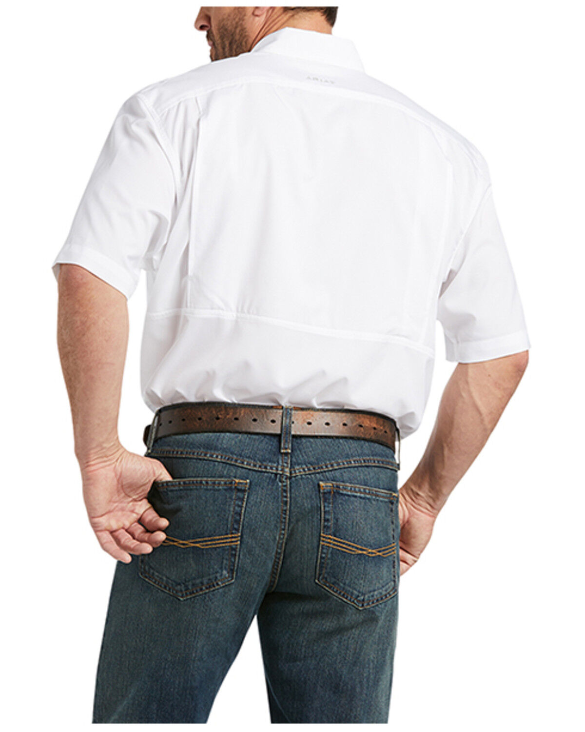 Image #2 - Ariat Men's Solid White Tek Short Sleeve Button-Down Western Shirt - Tall, White, hi-res
