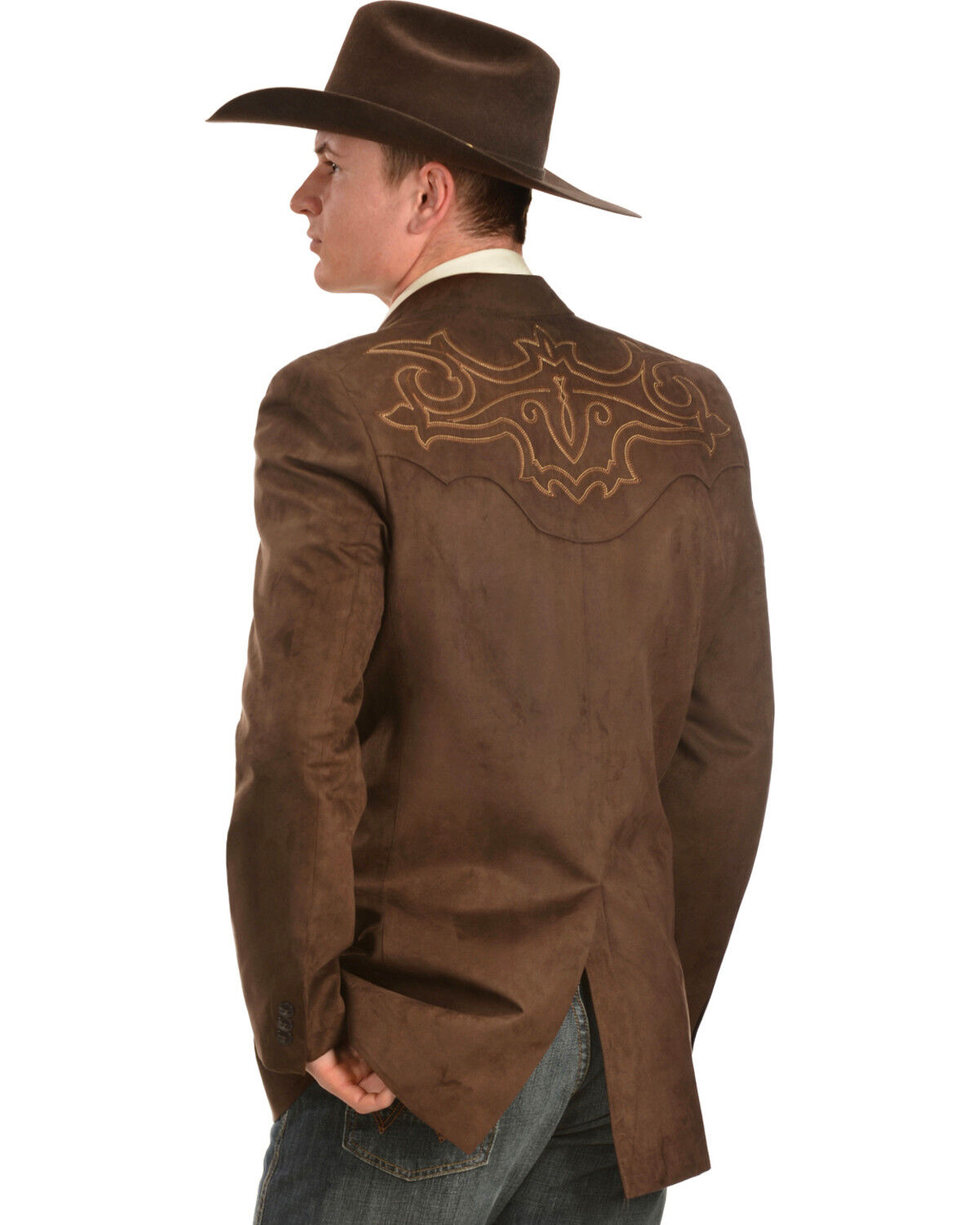 Image #3 - Circle S Men's Embroidered Micro-Suede Sportcoat, Chestnut, hi-res