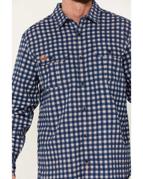 Image #3 - Hawx Men's FR Plaid Print Lightweight Button-Down Stretch Work Shirt, Blue, hi-res