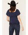 Image #4 - Wild Moss Women's Lace Trim Short Sleeve Top, Navy, hi-res
