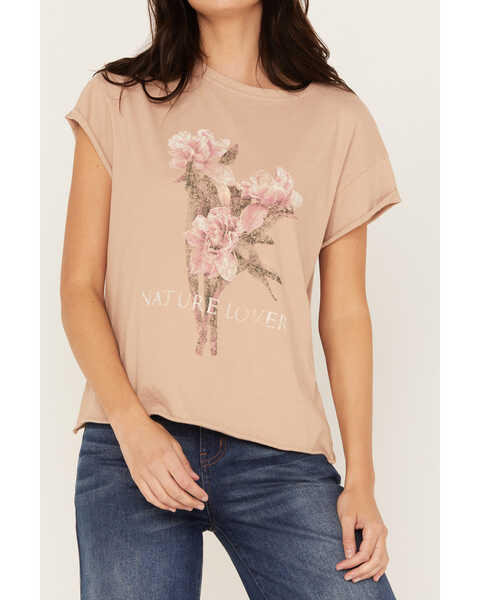 Image #3 - Cleo + Wolf Women's Botanical Graphic Tee, Taupe, hi-res