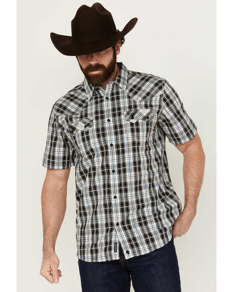 Image #1 - Moonshine Spirit Men's Macho Plaid Print Short Sleeve Snap Western Shirt , White, hi-res