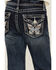 Image #2 - Grace in LA Girls' Dark Wash Butterfly Embroidered Stretch Bootcut Jeans, Dark Wash, hi-res