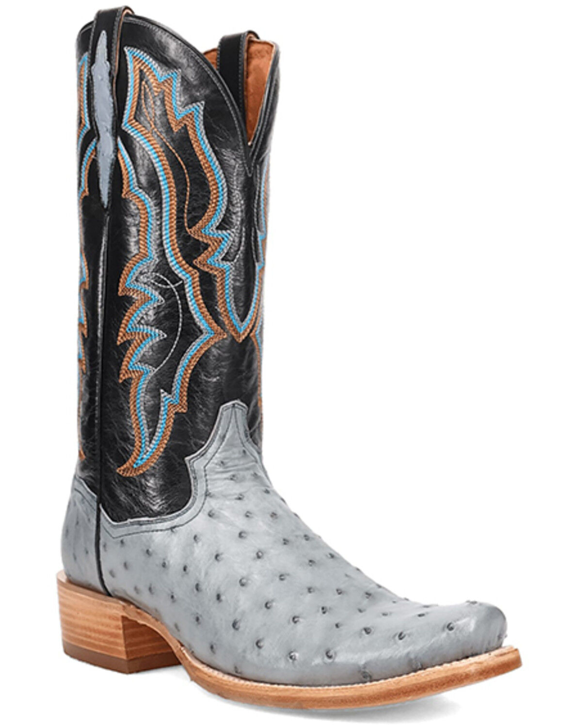 Image #1 - Dan Post Men's Brady Exotic Ostrich Western Boots - Square Toe, Blue, hi-res