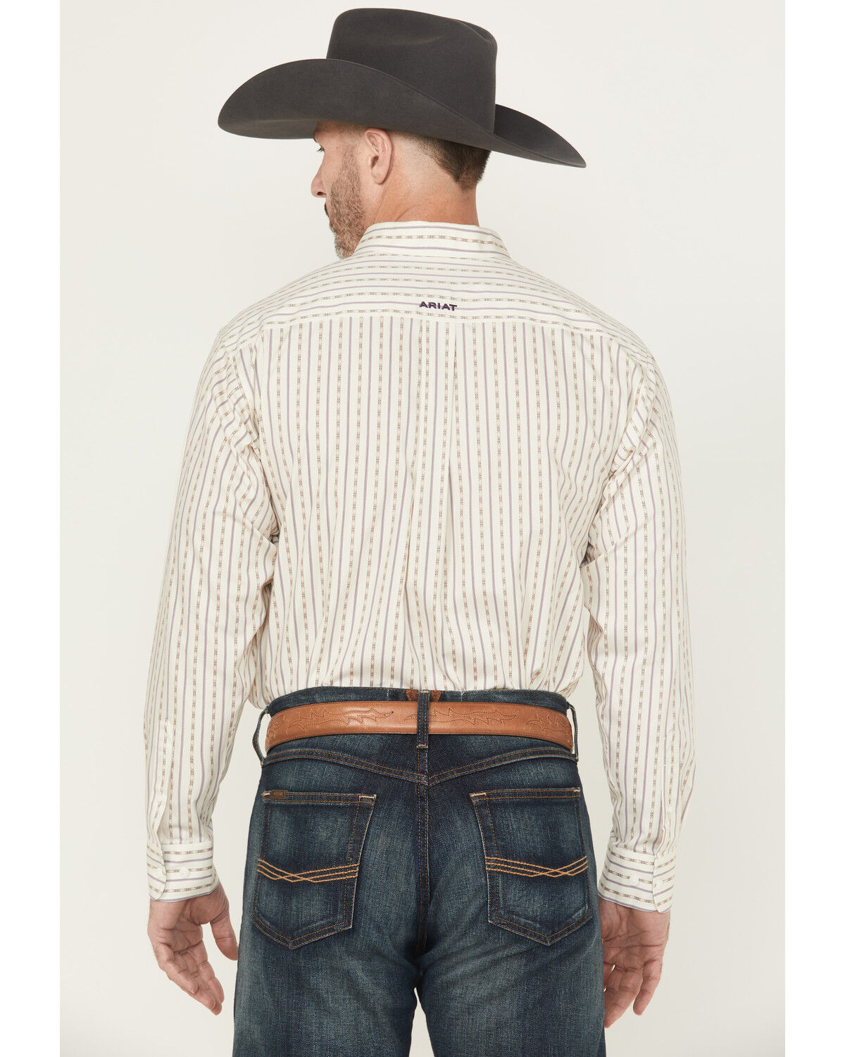 Image #4 - Ariat Men's Randall Wrinkle Free Striped Long Sleeve Button-Down Western Shirt, Off White, hi-res