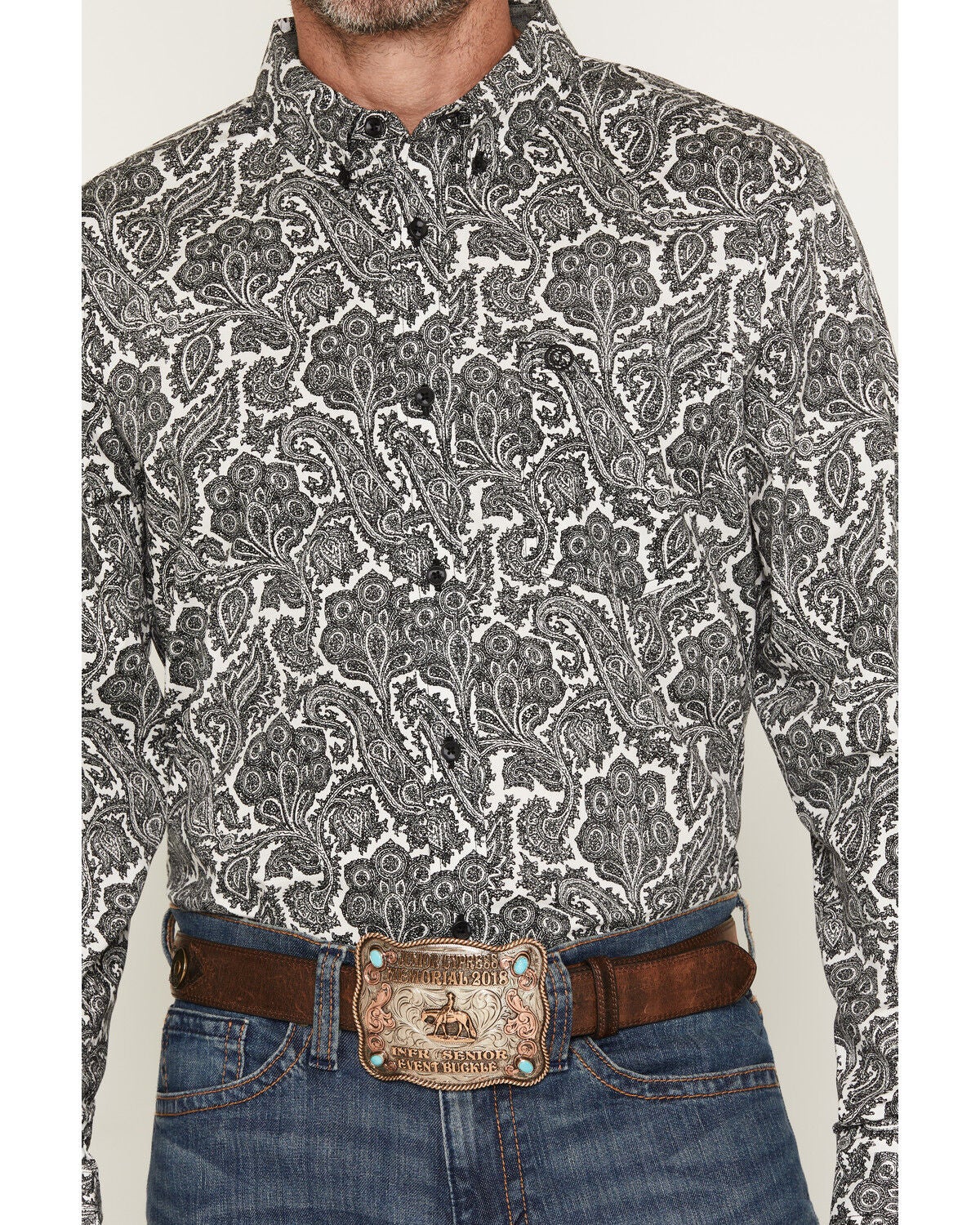 Image #3 - Cody James Men's Botanical Paisley Print Long Sleeve Button-Down Stretch Western Shirt - Tall, Black, hi-res