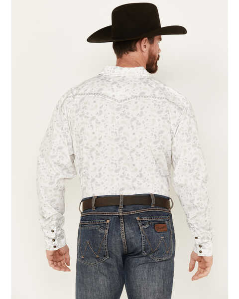 Image #4 - Cowboy Hardware Men's Roman Paisley Print Long Sleeve Western Snap Shirt, White, hi-res