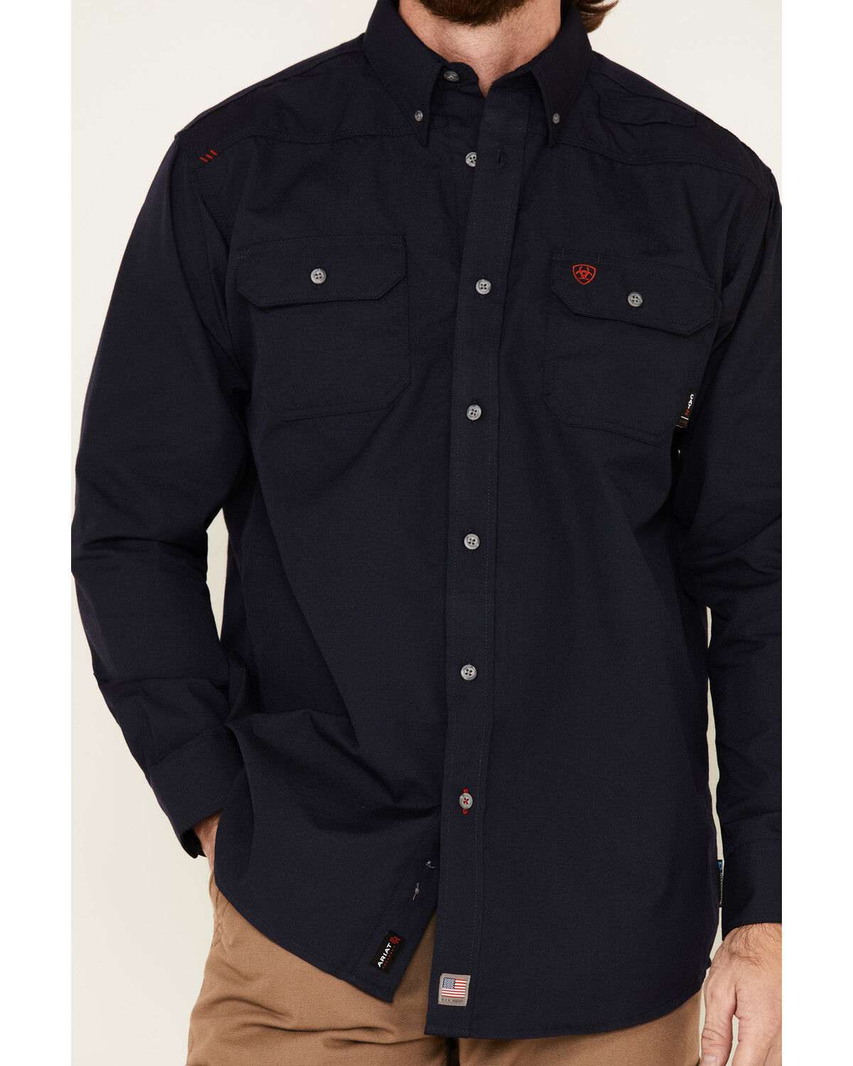Image #3 - Ariat Men's FR Featherlight Long Sleeve Button Down Work Shirt, Navy, hi-res