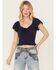 Image #1 - Idyllwind Women's Pointe Flutter Sleeve Smocked Top, Steel Blue, hi-res