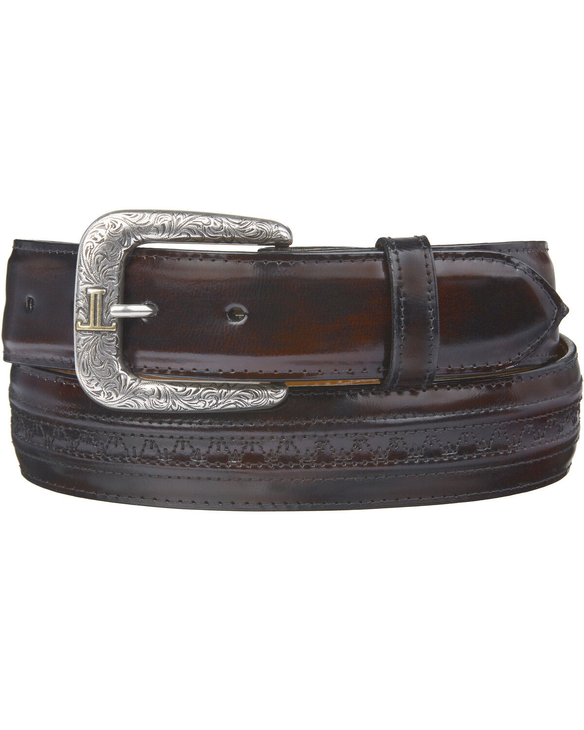 Image #1 - Lucchese Men's Goatskin Leather Belt, Black Cherry, hi-res