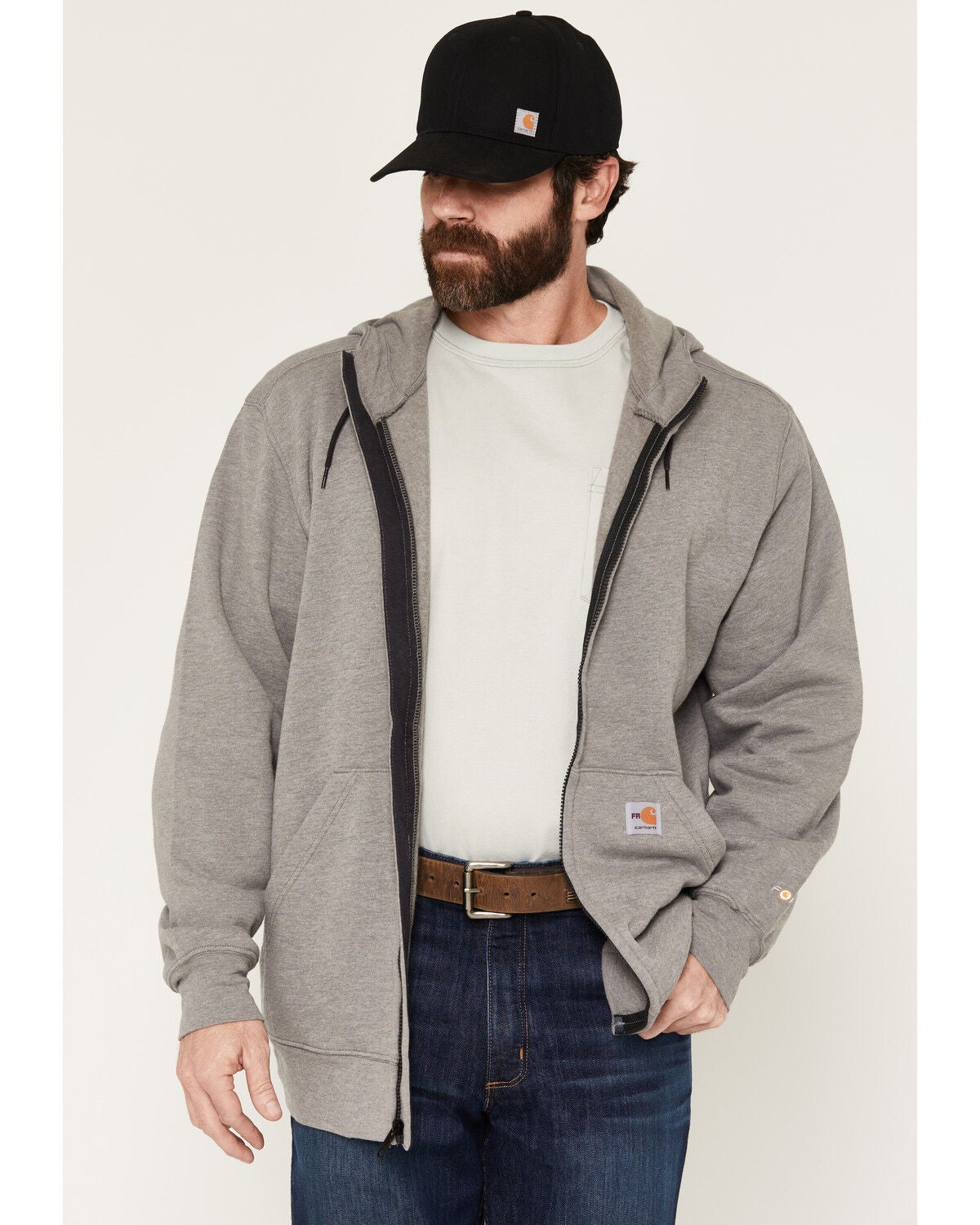 Image #1 - Carhartt Men's FR Force Original Fit Zip-Front Hooded Work Jacket, Grey, hi-res