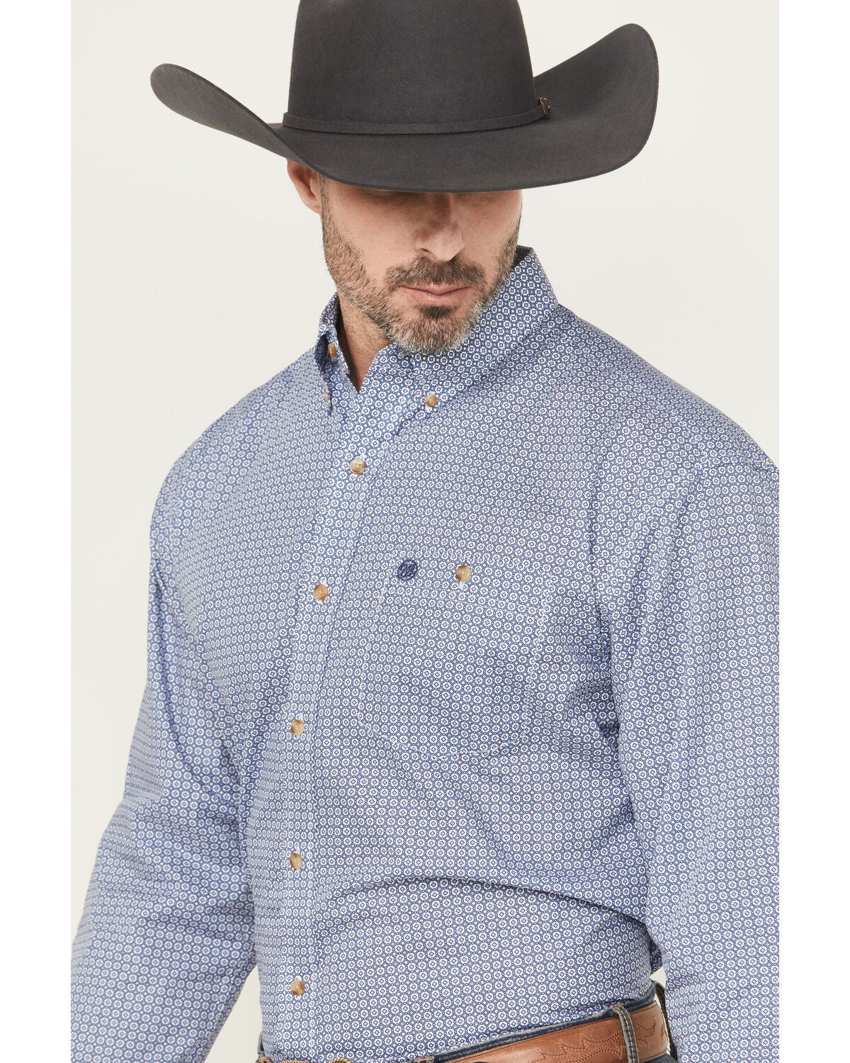 Image #2 - Wrangler Men's Geo Print Long Sleeve Button-Down Stretch Western Shirt - Tall, Blue, hi-res