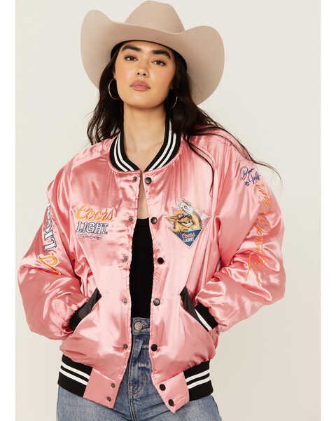 The Laundry Room Women's Coors Beer Wolf Stadium Satin Bomber Jacket , Pink, hi-res