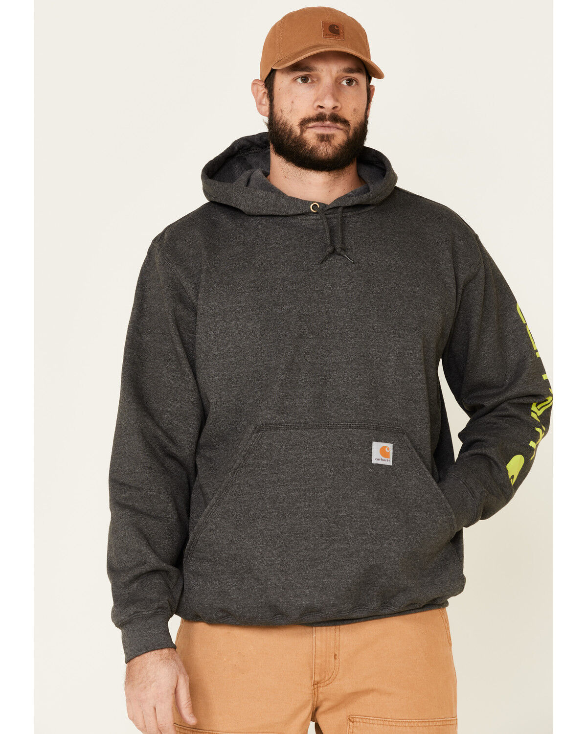 Image #1 - Carhartt Men's Loose Fit Midweight Logo Sleeve Graphic Hooded Sweatshirt - Big & Tall, Medium Grey, hi-res