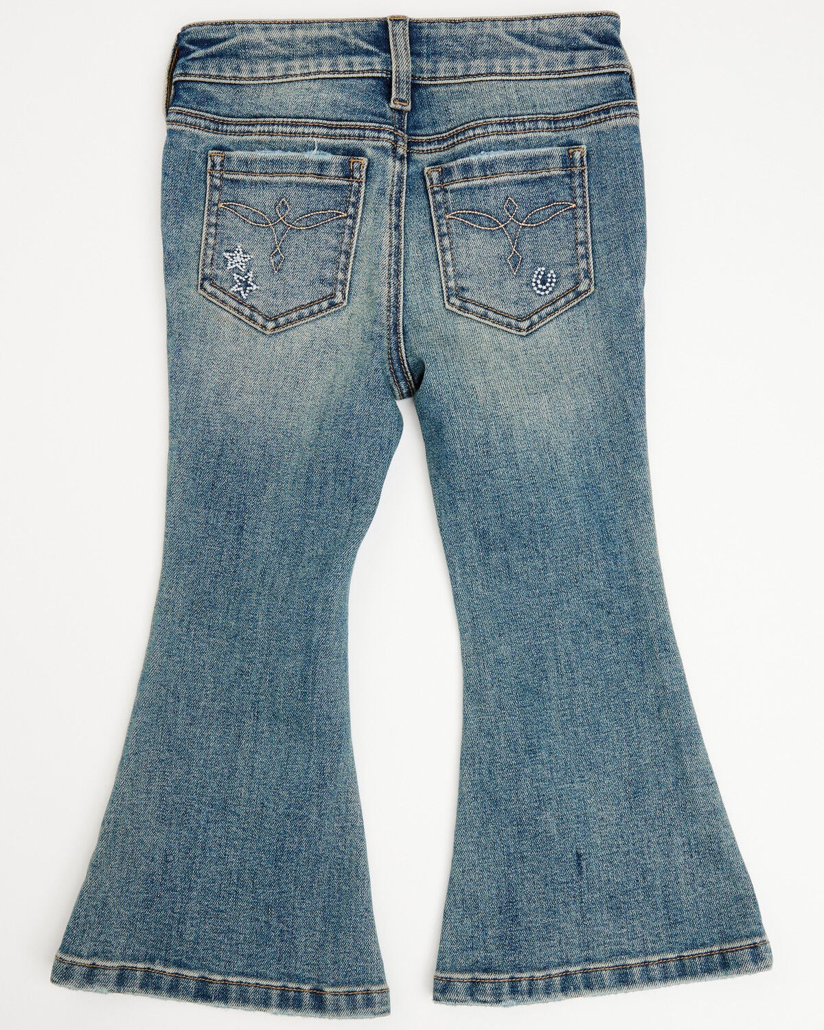 Image #4 - Shyanne Toddler Girls' Amber Dark Wash Embroidered Lacey Flare Stretch Denim Jeans, Dark Wash, hi-res