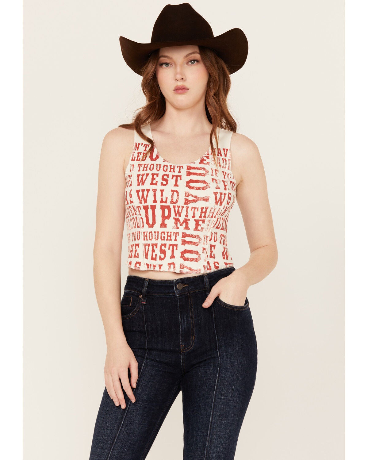Idyllwind Women's Rhett The West Was Wild Graphic Rib Knit Tank, Ivory