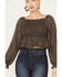 Image #2 - Beyond The Radar Women's Floral Smocked Off Shoulder Woven Long Sleeve Top, Black, hi-res