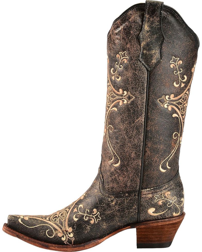 Circle G Crackle Tan Embroidered Cowgirl Boots - Snip Toe, Black, hi-res