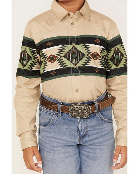 Image #3 - Cody James Boys' Plaid Print Long Sleeve snap Western Shirt, Tan, hi-res