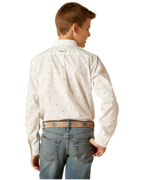 Image #3 - Ariat Boys' Steer Print Long Sleeve Button-Down Western Shirt , White, hi-res