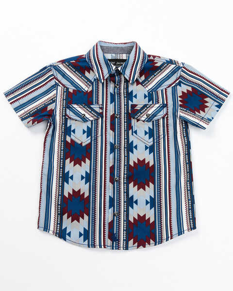 Cody James Toddler Boys' Southwestern Striped Short Sleeve Snap Western Shirt, Light Blue, hi-res