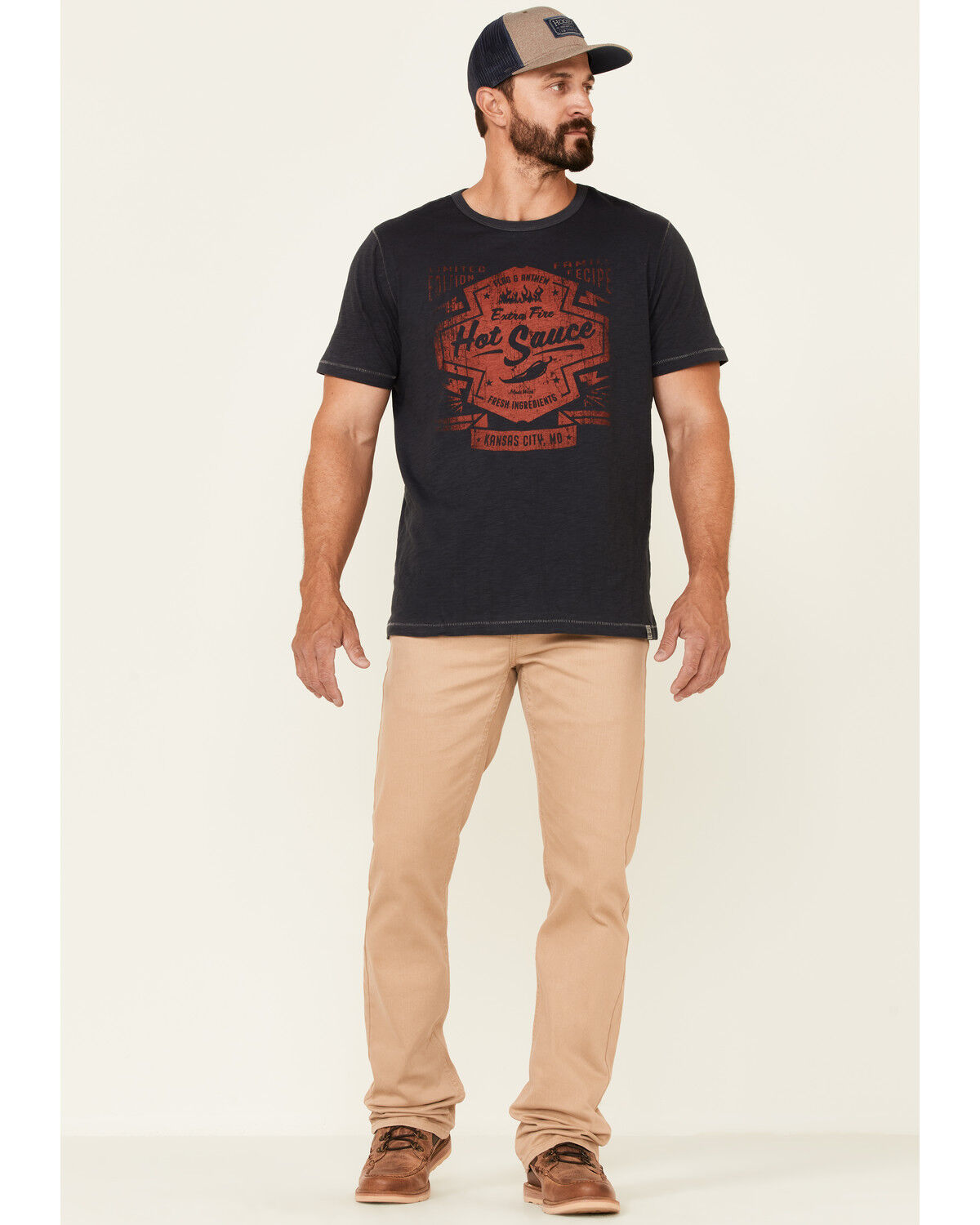 Image #2 - Flag & Anthem Men's Navy Fire Hot Sauce Graphic Slub Short Sleeve T-Shirt, Navy, hi-res