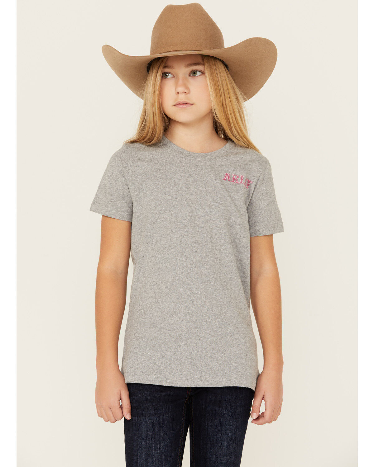 Image #1 - Ariat Girls' Cactus Short Sleeve Graphic Tee, Grey, hi-res