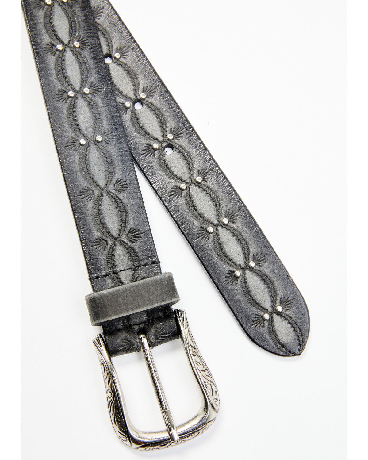Image #2 - Shyanne Women's Embossed & Studded Leather Belt, Black/grey, hi-res