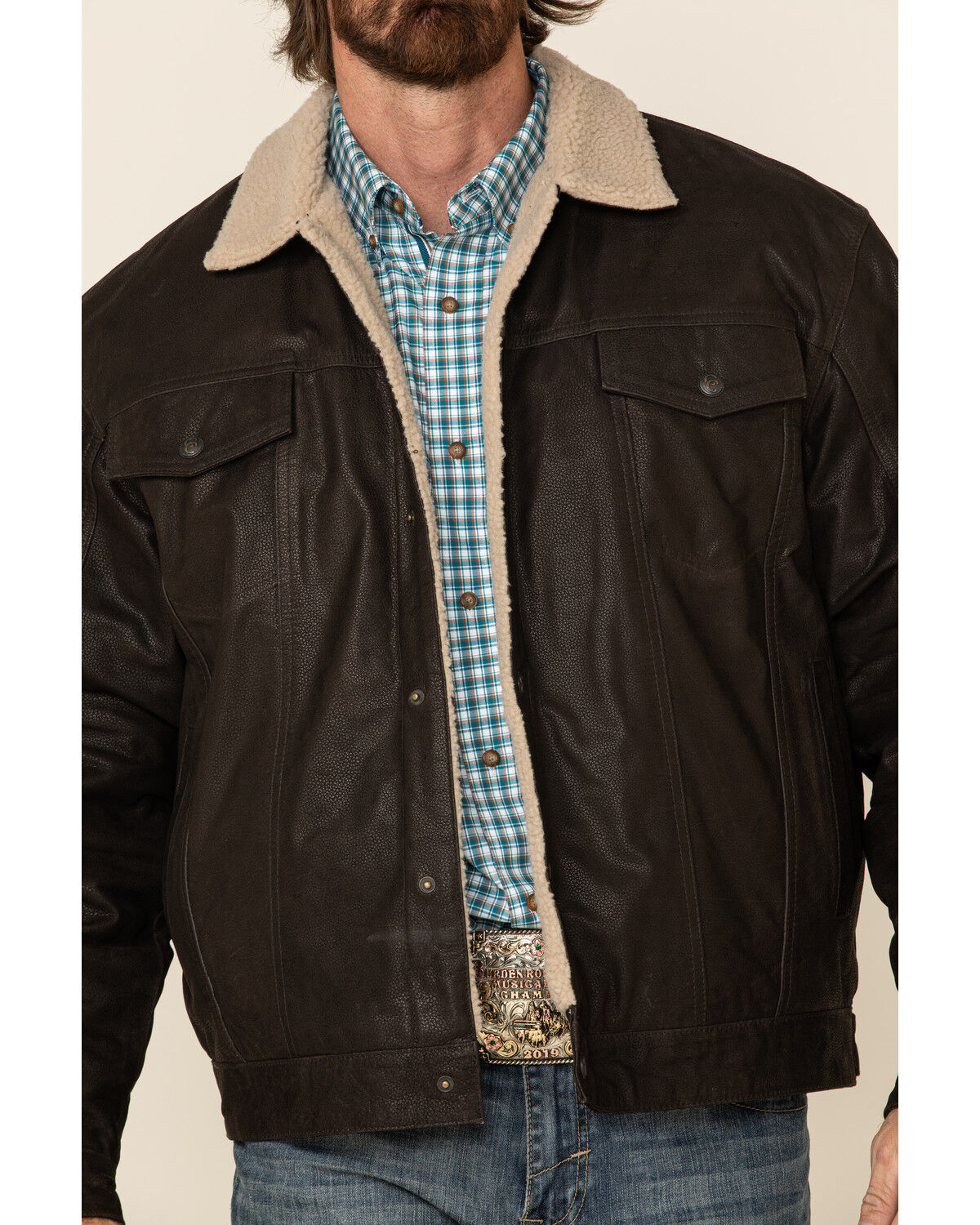 Brown leather sherpa lined jacket clearance