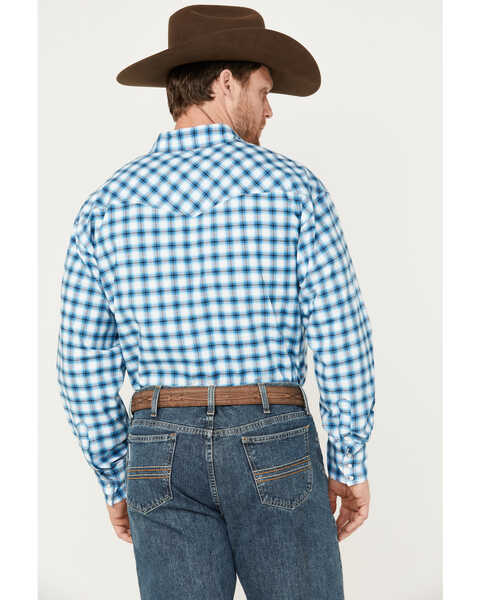 Image #4 - Roper Men's Amarillo Plaid Print Long Sleeve Stretch Western Snap Shirt, Blue, hi-res