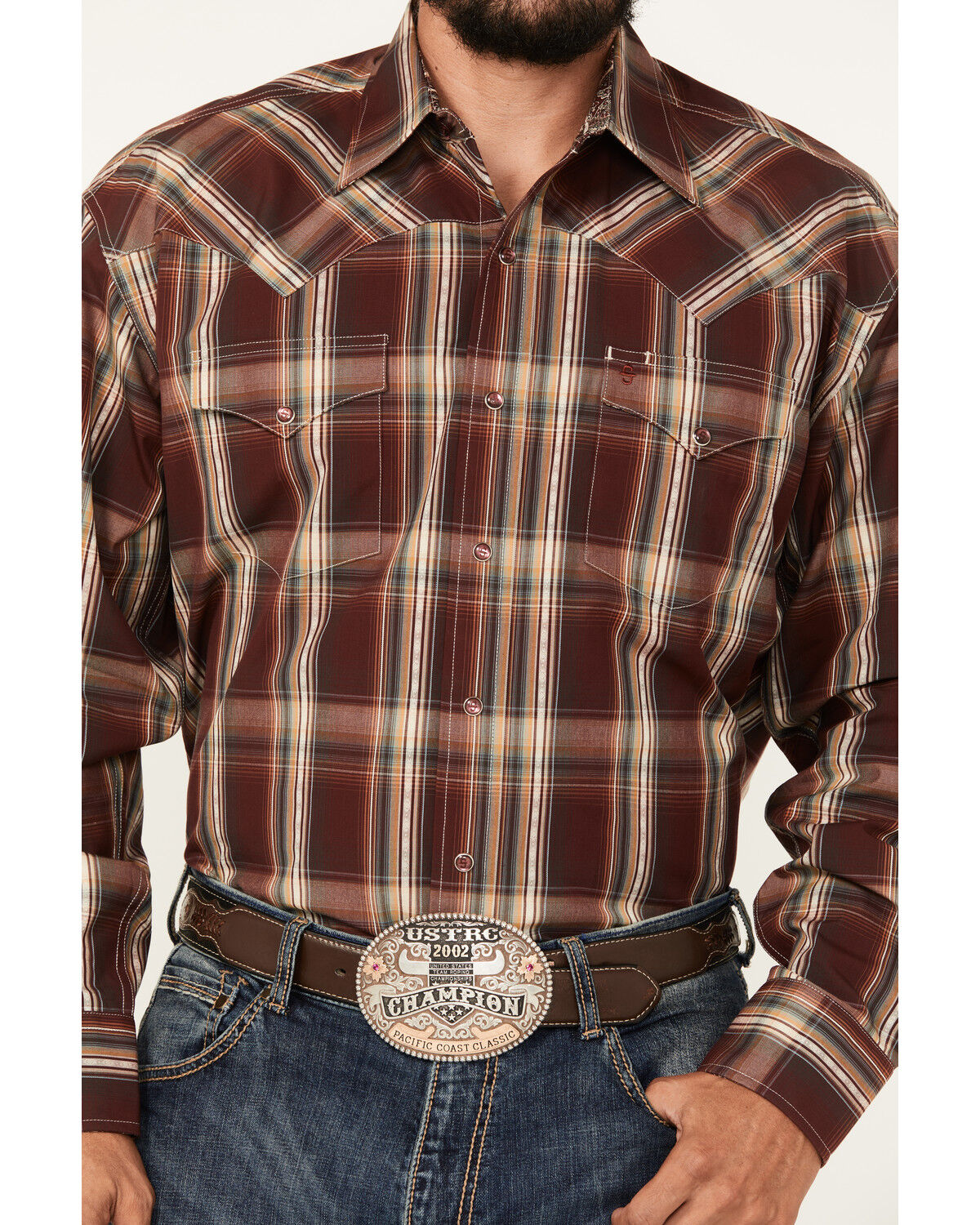 Image #3 - Stetson Men's Plaid Print Long Sleeve Snap Western Shirt, Wine, hi-res