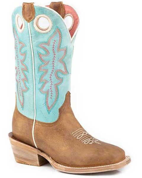 Image #1 - Roper Little Girls' Ride Em' Cowgirl Western Boots - Square Toe, Tan, hi-res