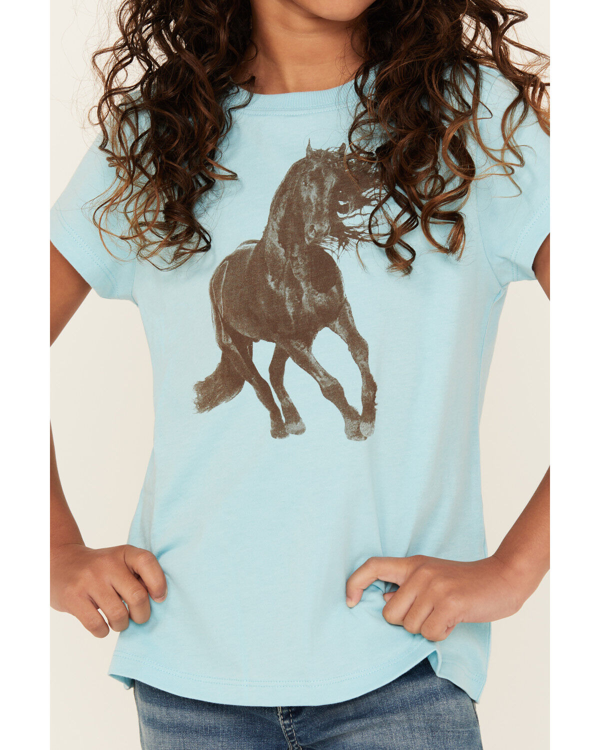Image #3 - Shyanne Girls' Stallion Short Sleeve Graphic Tee, Light Blue, hi-res