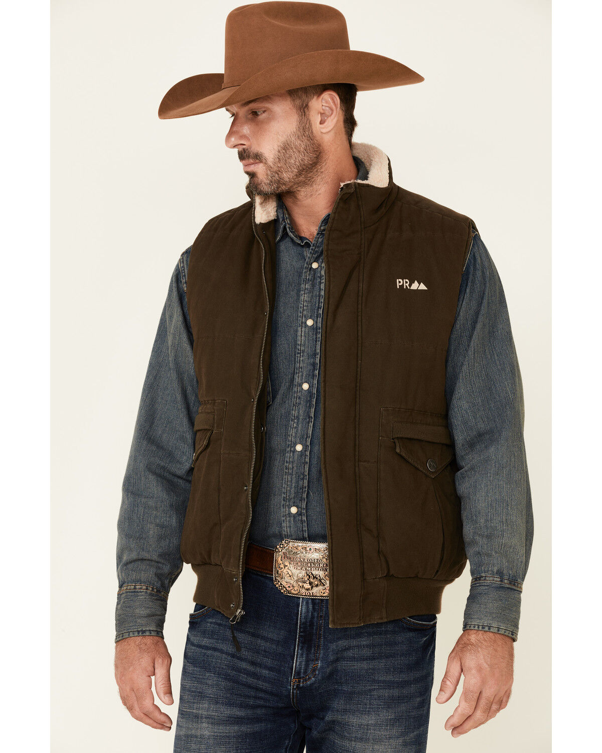 Image #1 - Powder River Outfitters Men's Concealed Carry Olive Brushed Canvas Storm Flap Vest, Olive, hi-res