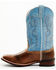 Laredo Women's Darla Embroidered Burnished Leather Western Performance Boots - Broad Square Toe, Light Blue, hi-res