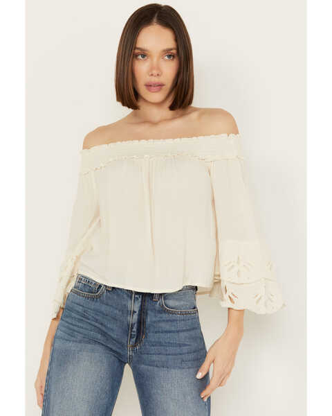 Image #1 - Shyanne Women's Embroidered Cut Out Off The Shoulder Top, Cream, hi-res