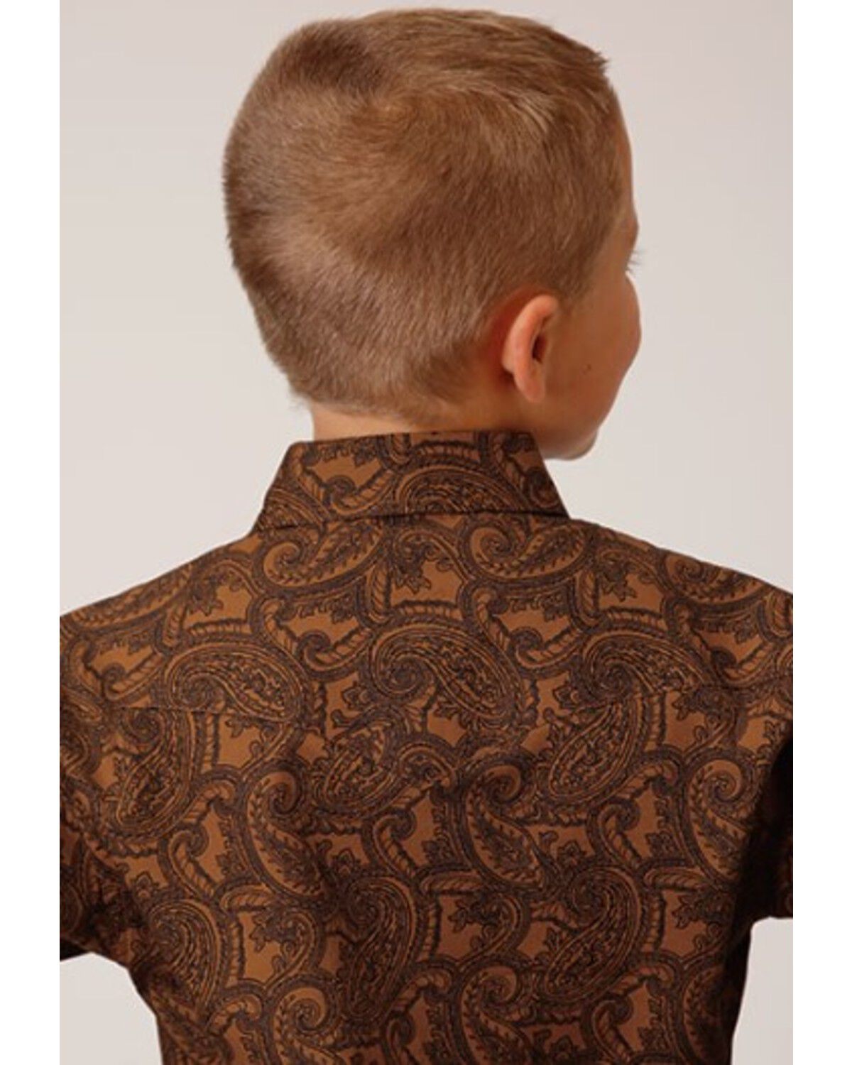 Image #2 - Roper Boys' Paisley Print Long Sleeve Snap Western Shirt, Brown, hi-res